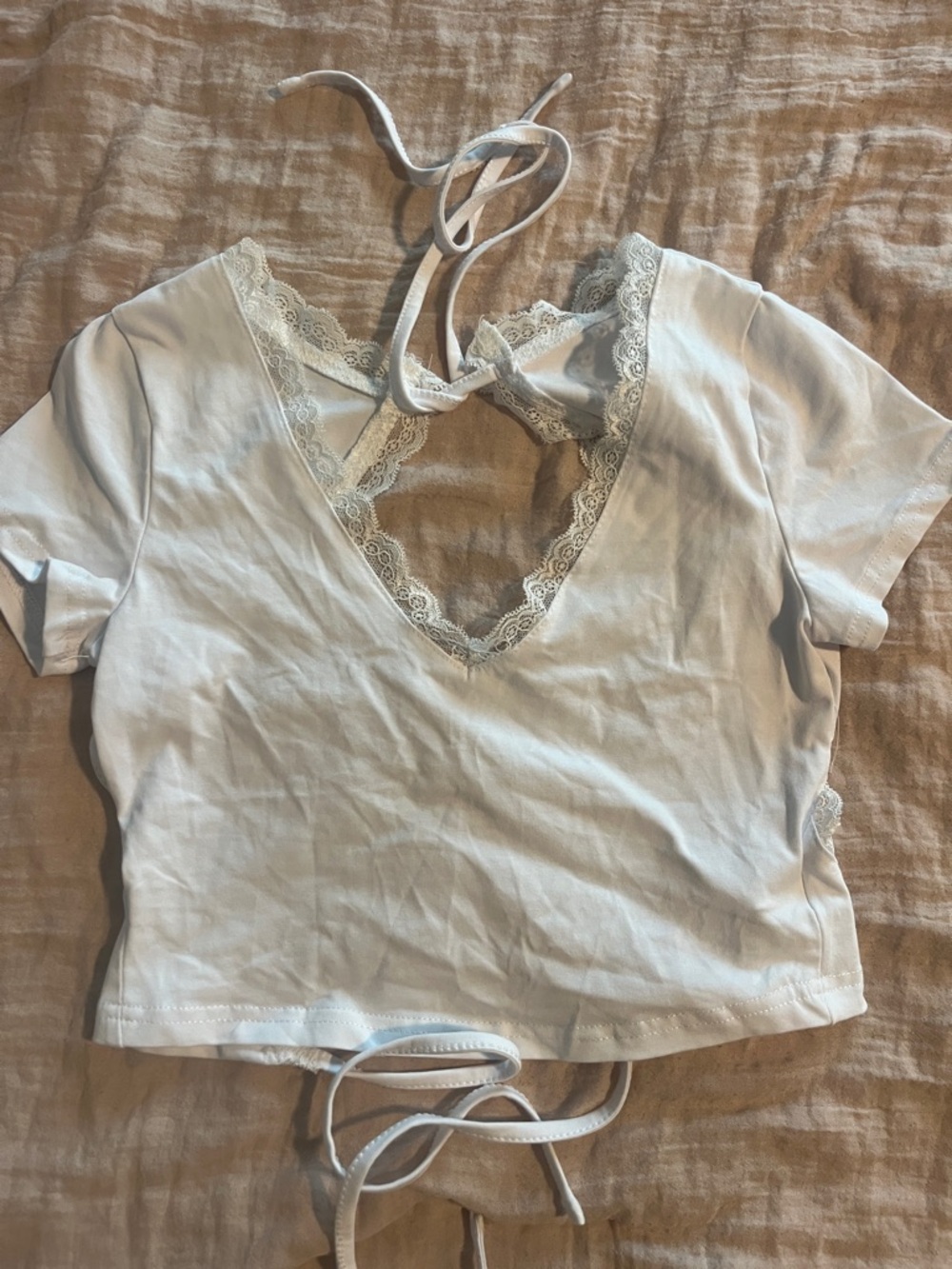 SHEIN White Lace Trim V-Neck Crop Top
